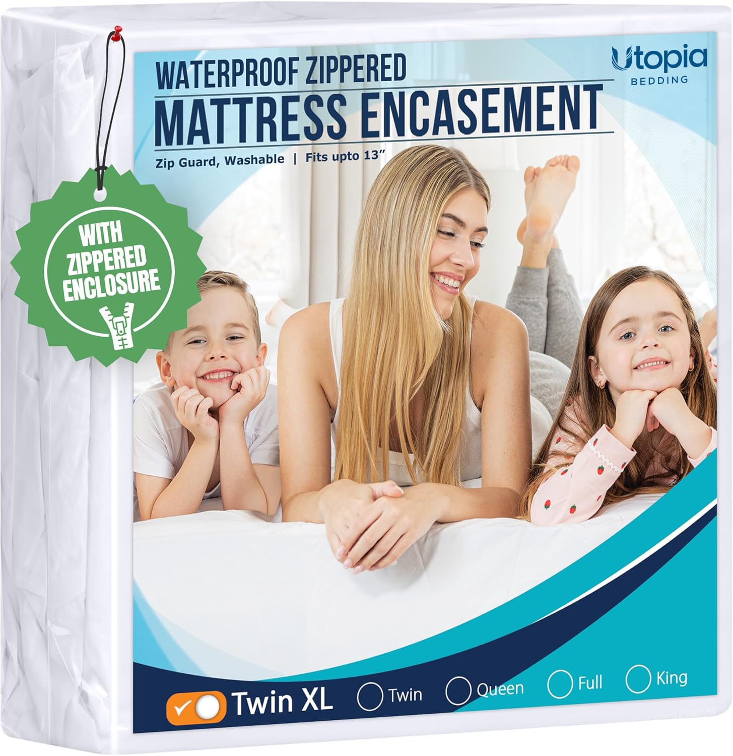 Utopia Bedding 独立床垫保护套 Twin XL号 6面全包防螨防水拉链式床垫罩