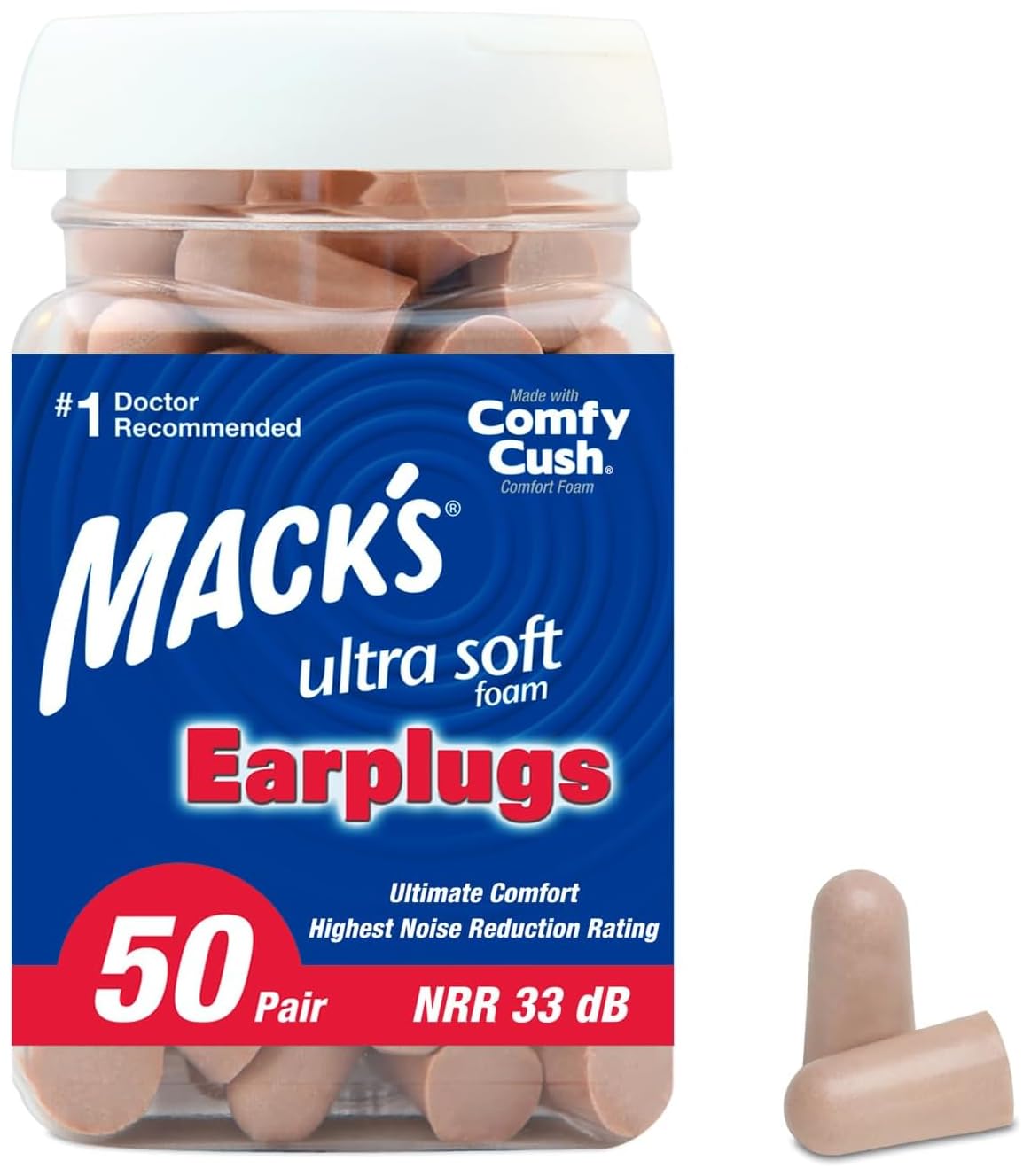 Mack's超软泡沫耳塞248对装 32dB降噪 睡眠防吵 舒适隔音