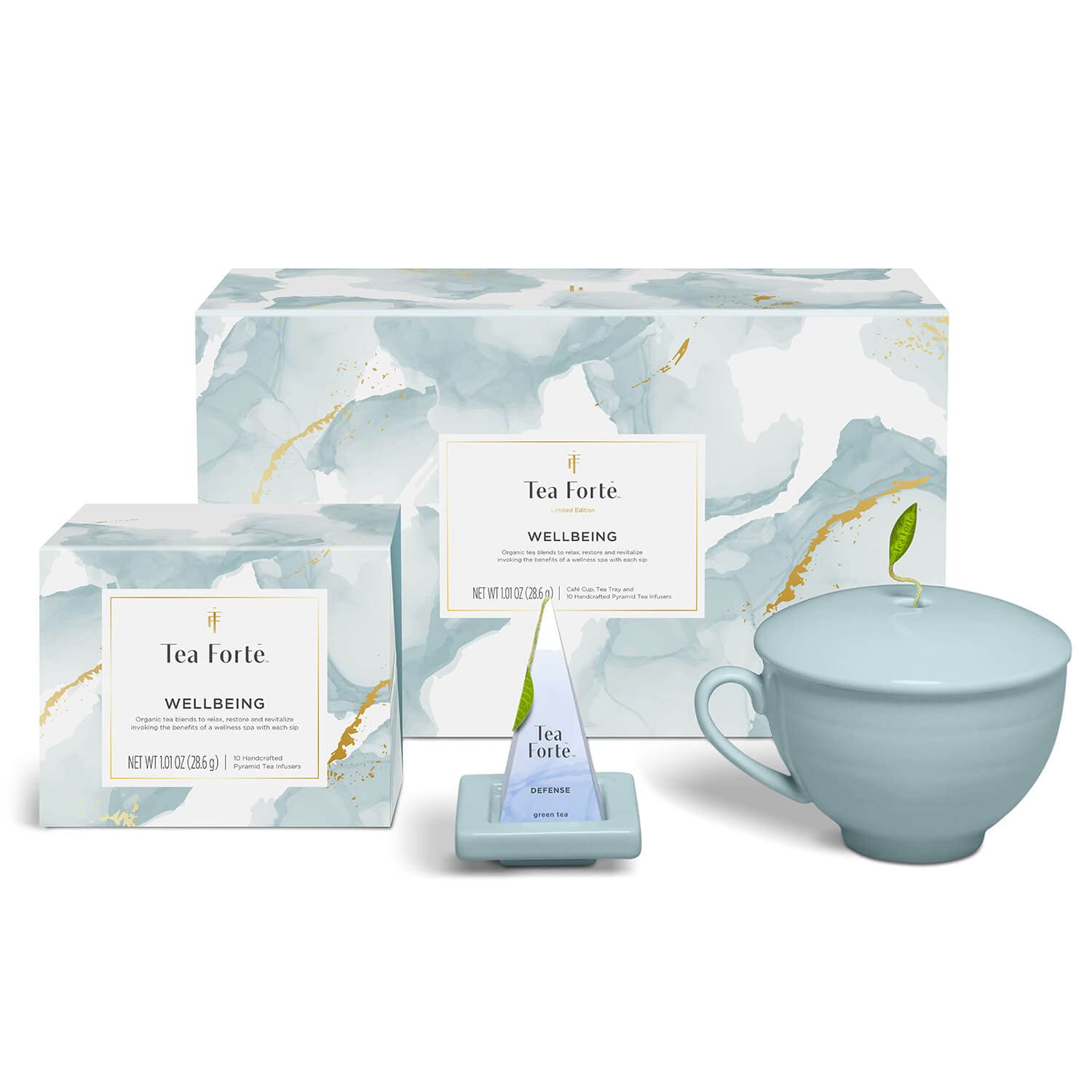 Tea Forte 礼品套装：含咖啡杯、茶托、迷你展示盒及10个手工金字塔滤茶袋，健康茶系列
