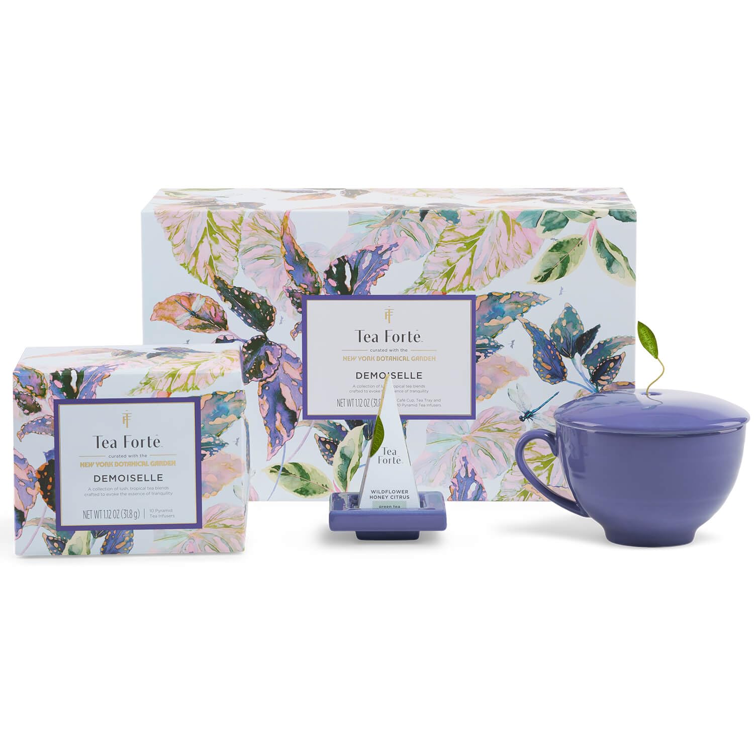 Tea Forte 礼品套装：含咖啡杯、茶托、迷你展示盒及10个手工金字塔滤茶袋，Demoiselle茶