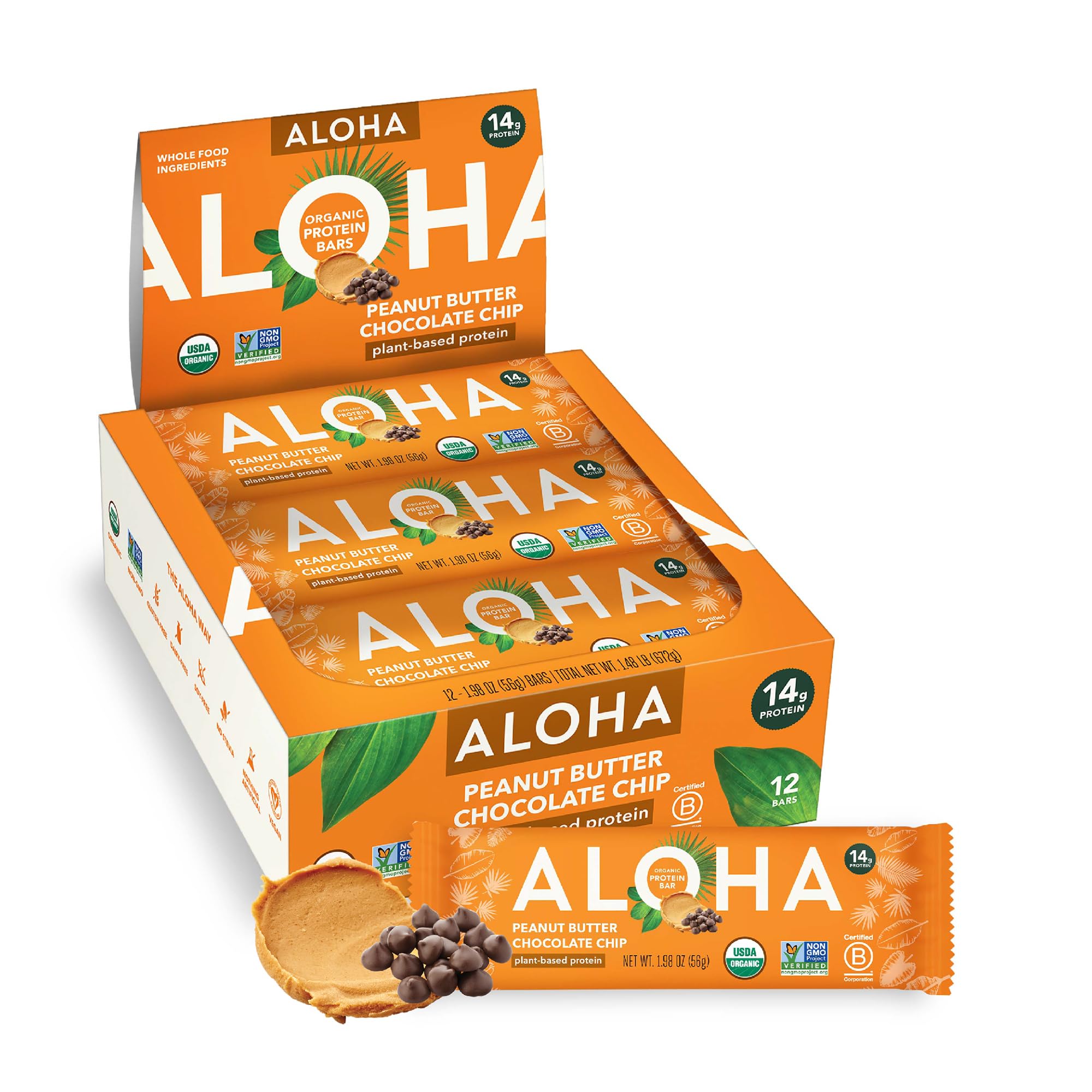 ALOHA有机植物蛋白棒 花生酱巧克力 12条装 低糖纯素