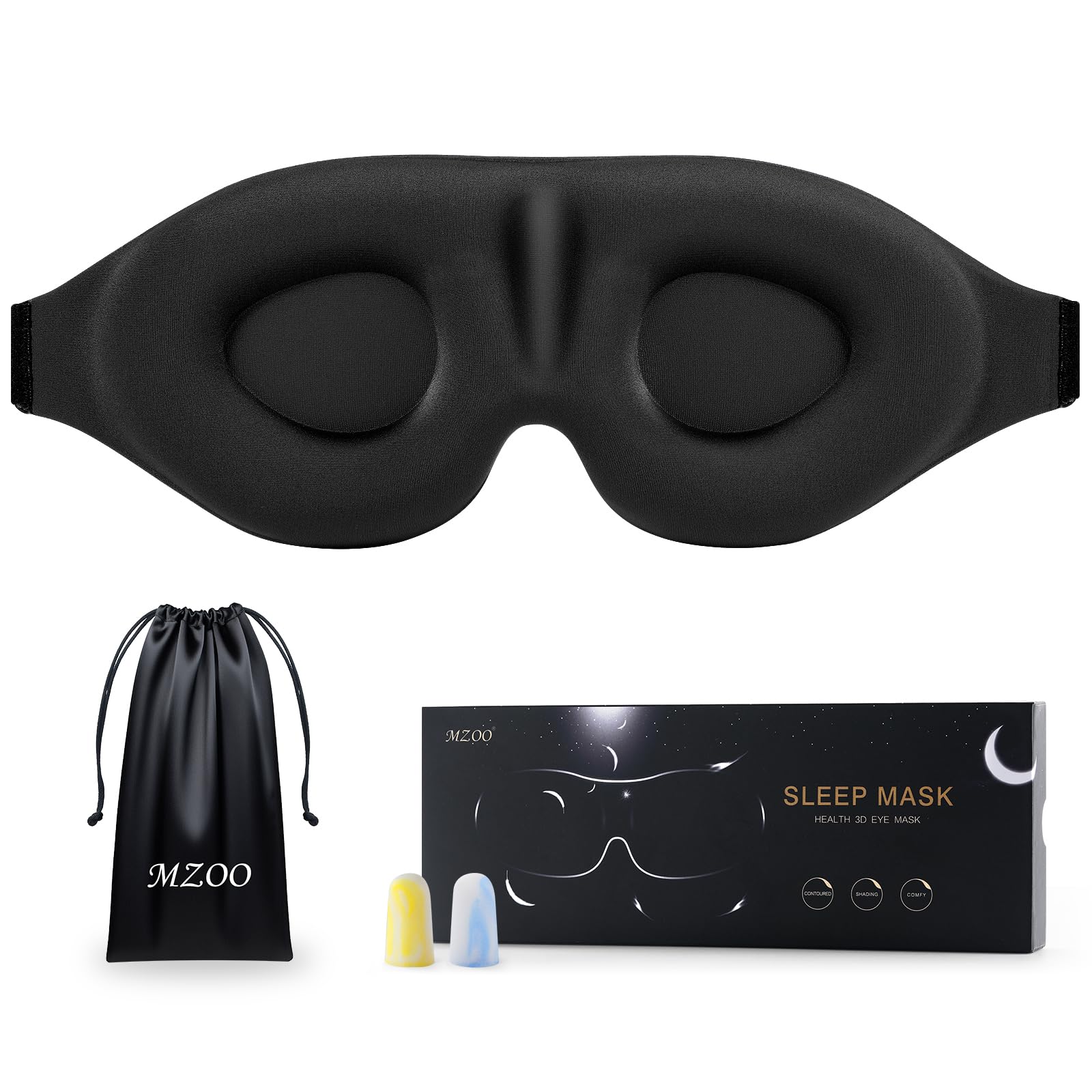 MZOO 零眼压3D睡眠眼罩 侧睡神器 专利遮光 旅行必备 黑色