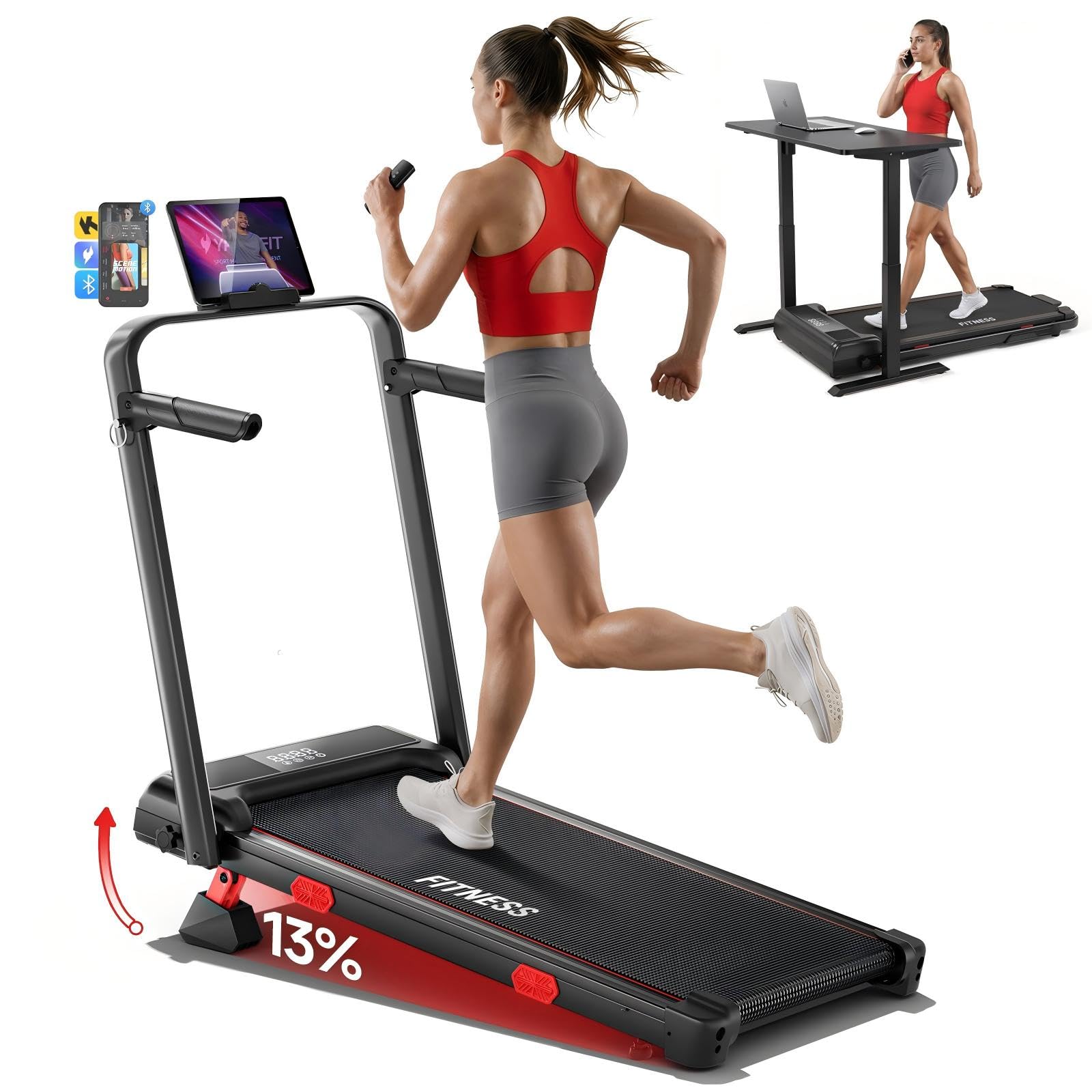 RHYTHM FUN 13% Incline Walking Pad Treadmill with Handles, 6.2MPH, Foldable