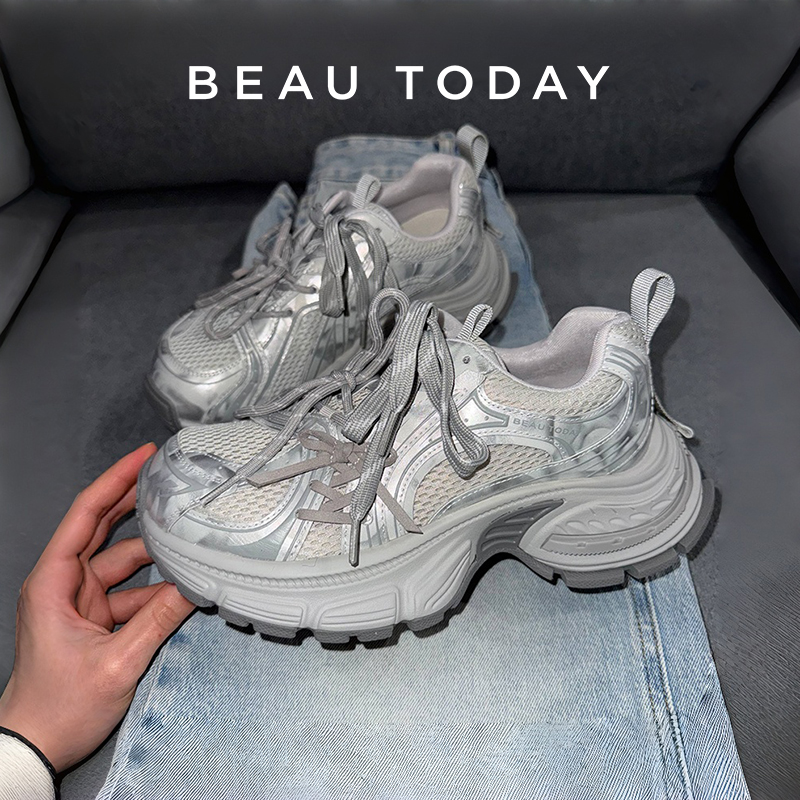 BEAUTODAY Chunky Sneakers Women Flannel Mixed Color Breathable Mesh Design Butterfly-knot Decoration Ladies Shoes Handmade 29A76