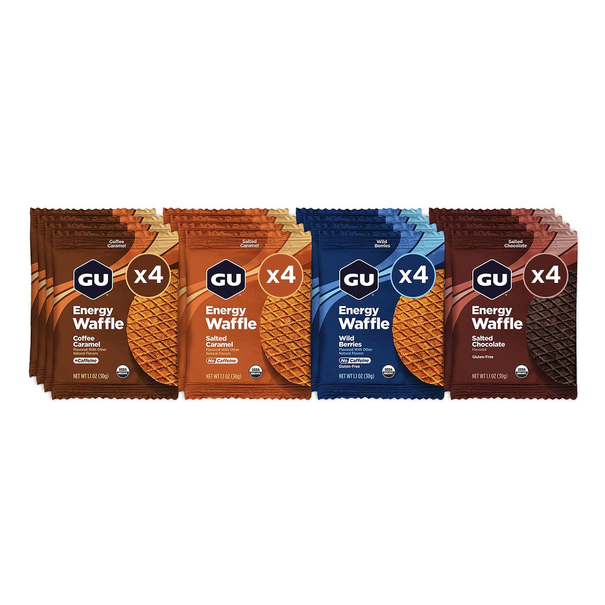 GU Energy 能量华夫饼多种口味装 含咖啡因运动营养补给 16块装