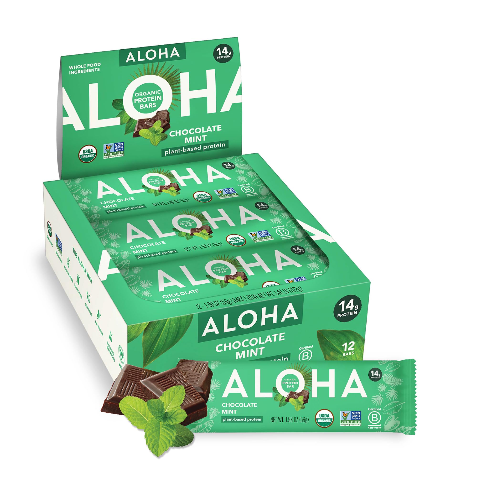 ALOHA有机植物蛋白棒 巧克力薄荷味 12条装
