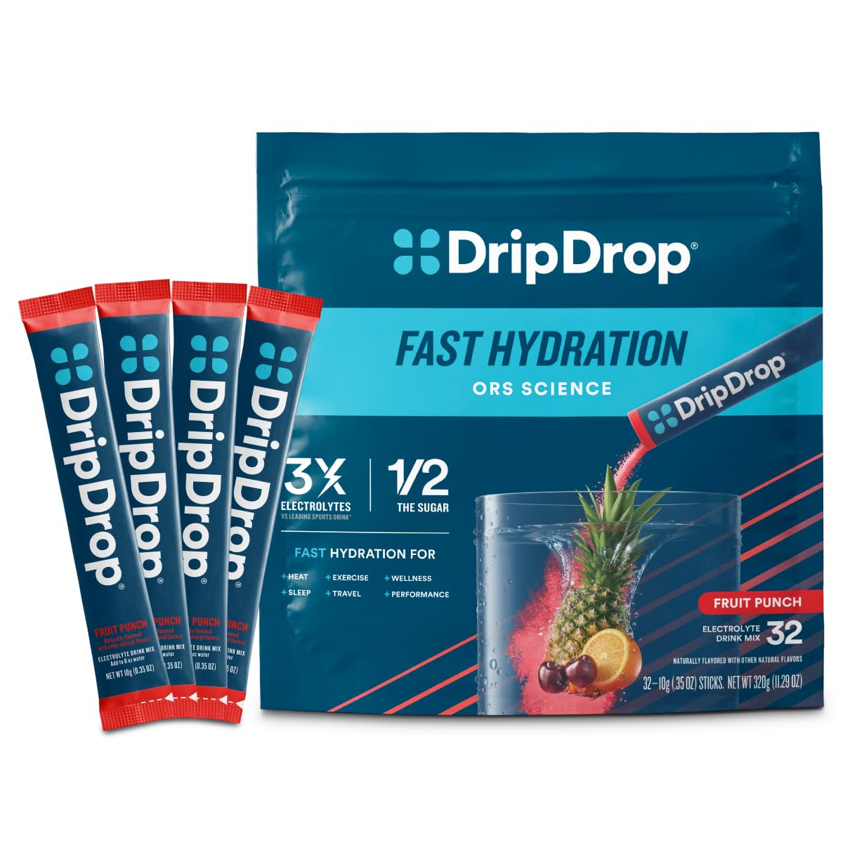 DripDrop 果味电解质冲饮粉 32包装 快速补水 口感佳 运动健身旅行必备
