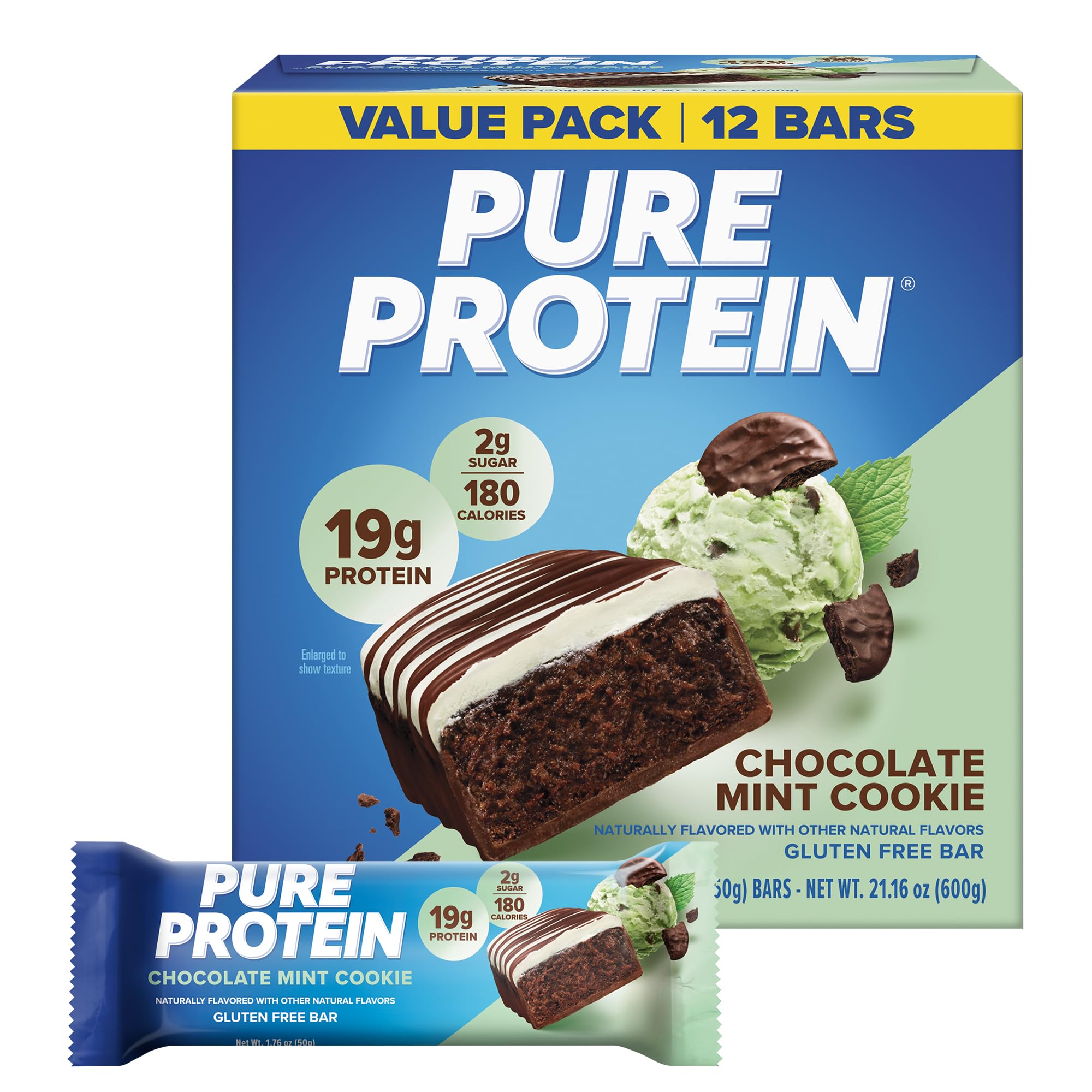 Pure Protein 巧克力薄荷饼干蛋白棒 20g蛋白质 12条装