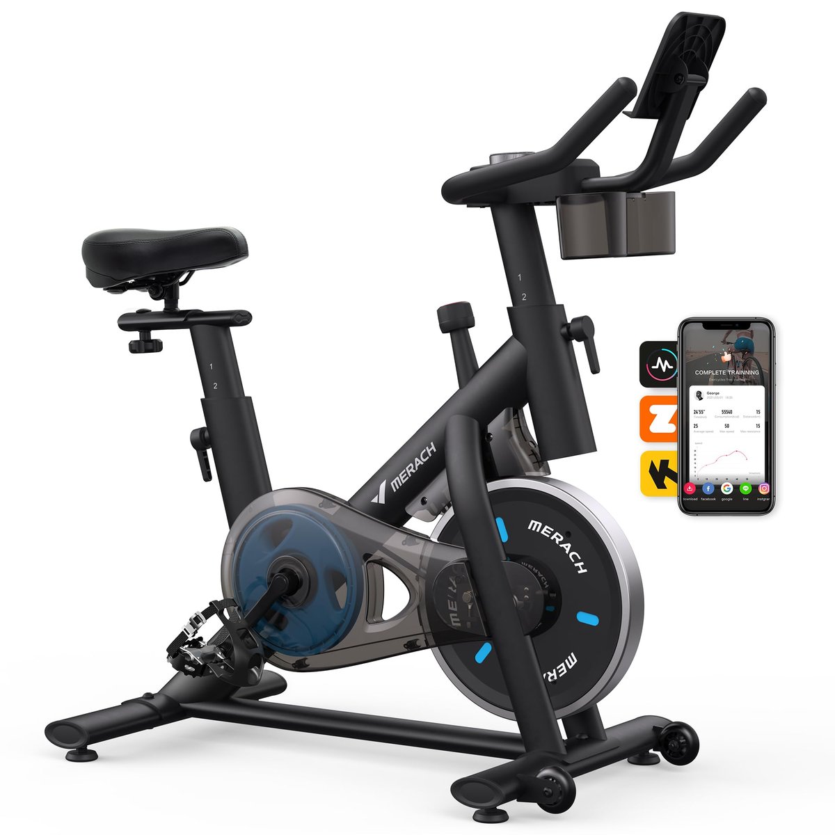 MERACH Exercise Bike, Friction Stationary Bike for Home with App Training