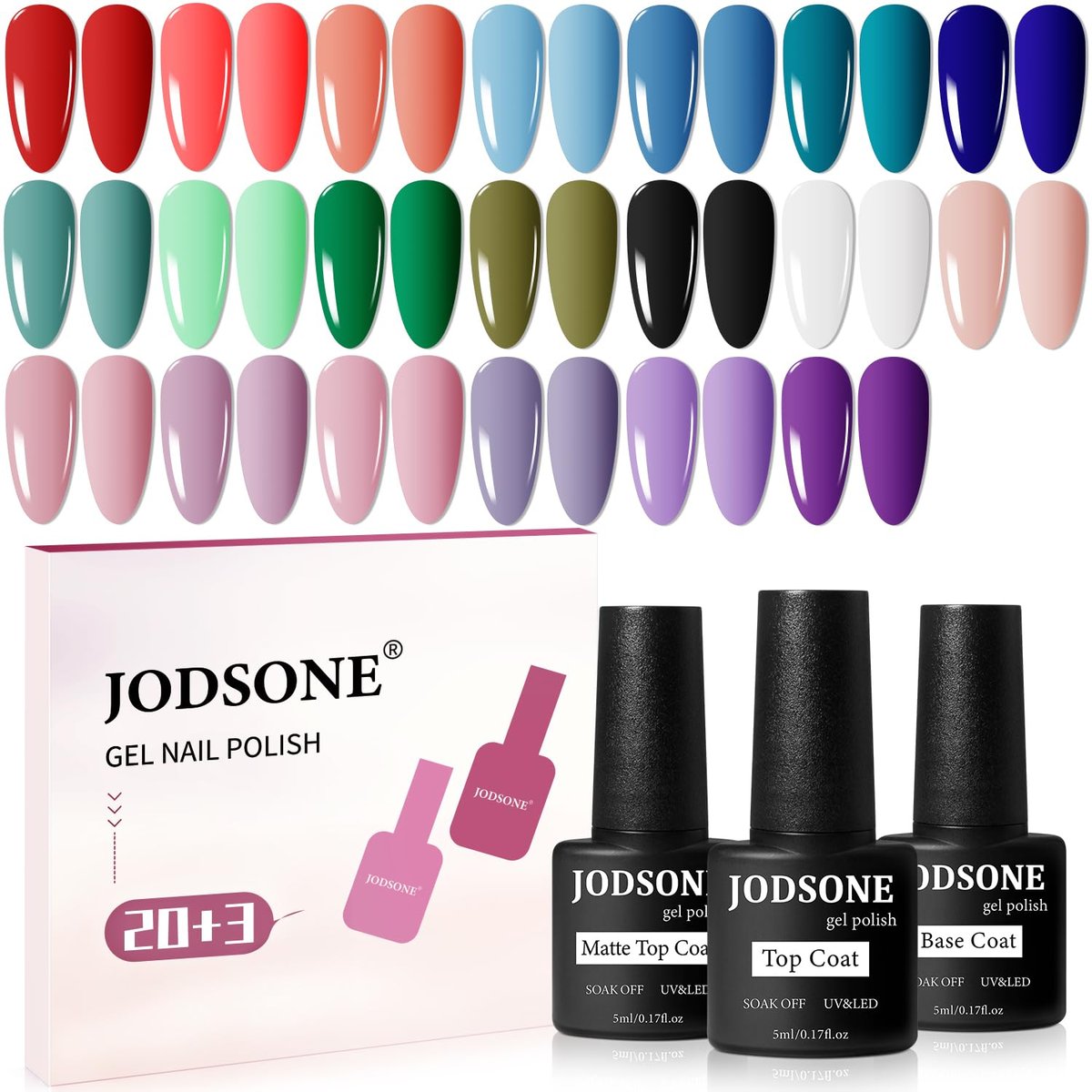 JODSONE 23色甲油胶套装 含底胶亮面哑光封层 四季持久美甲