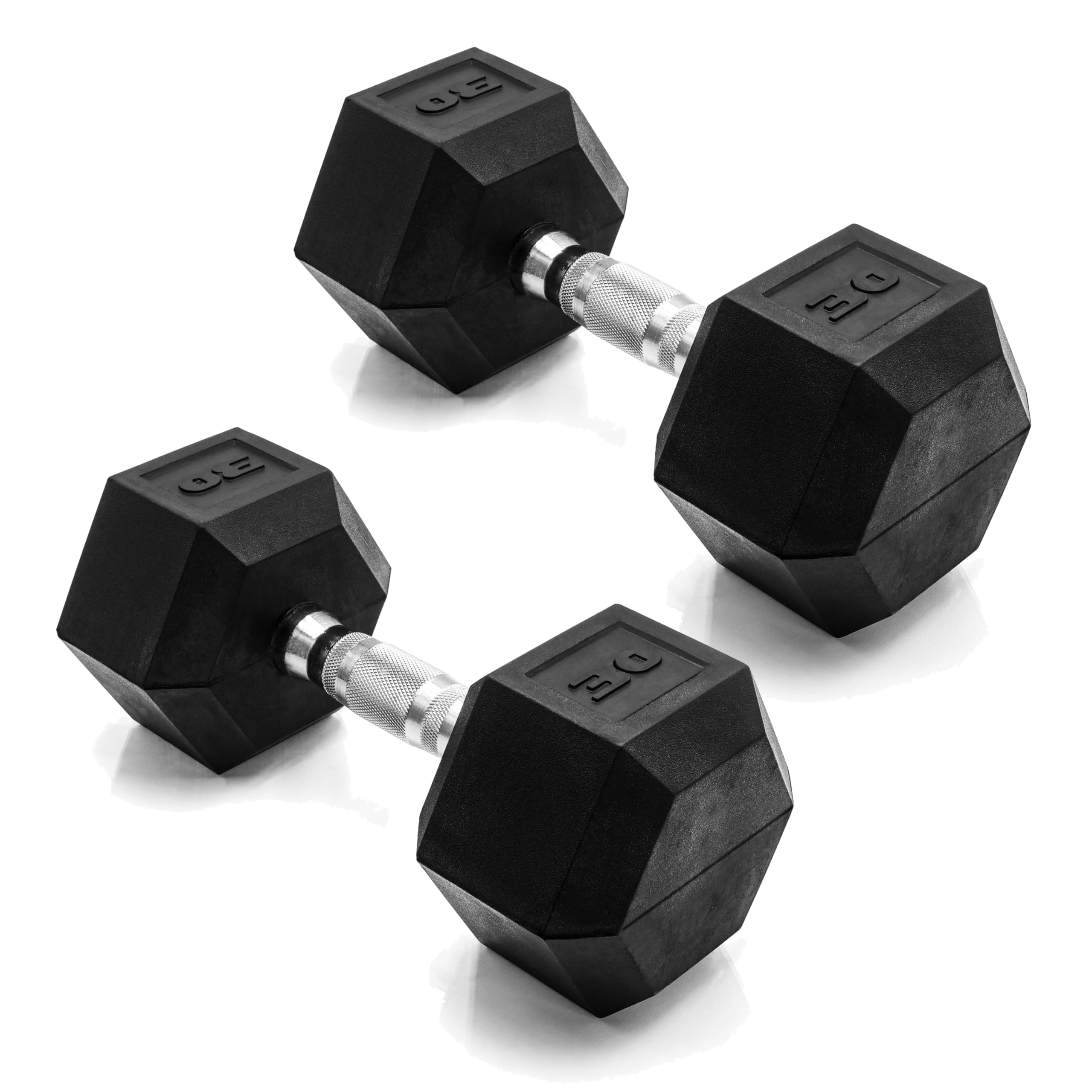 CAP 30lb Rubber Coated Hex Dumbbell, Chrome Grip, Free Weights, Pair