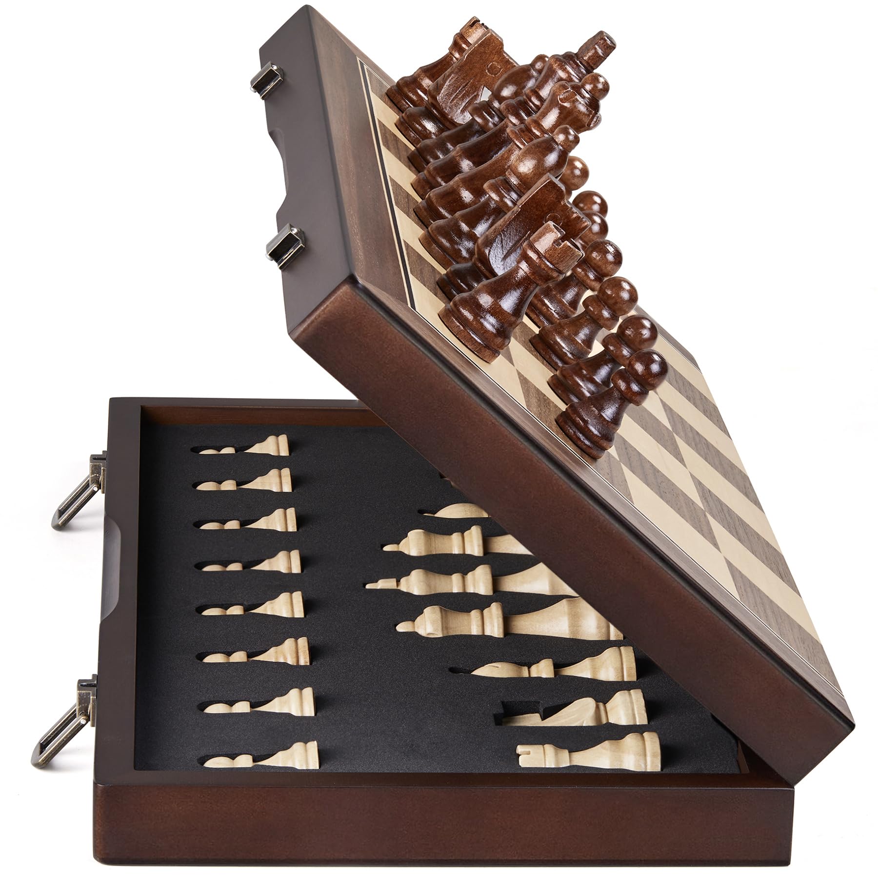 AMEROUS 15英寸磁性木质国际象棋 折叠棋盘 手工棋子 礼品套装
