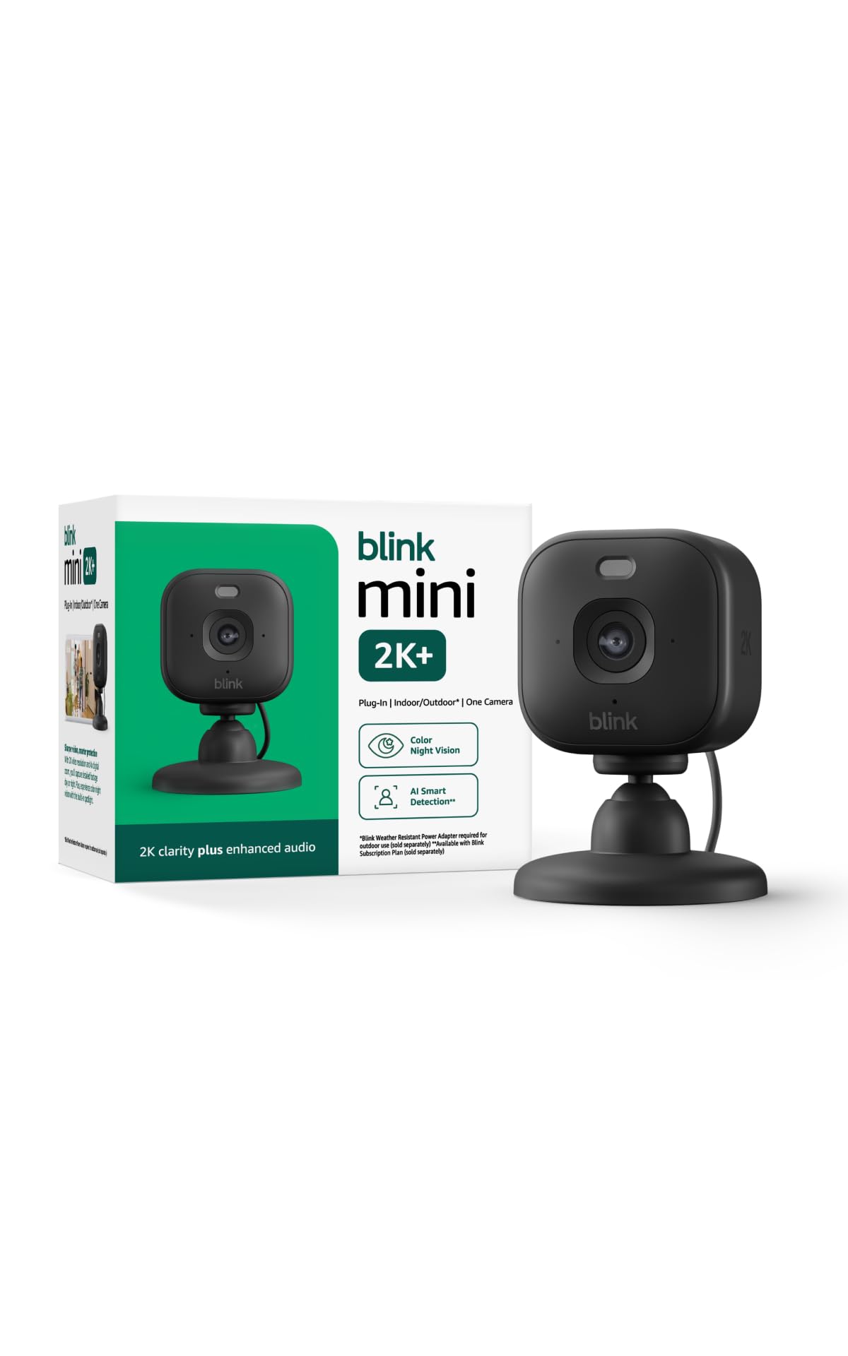 Blink Mini 2K+ 最新款家用宠物监控摄像头 2K高清夜视 移动侦测 增强音效 黑色