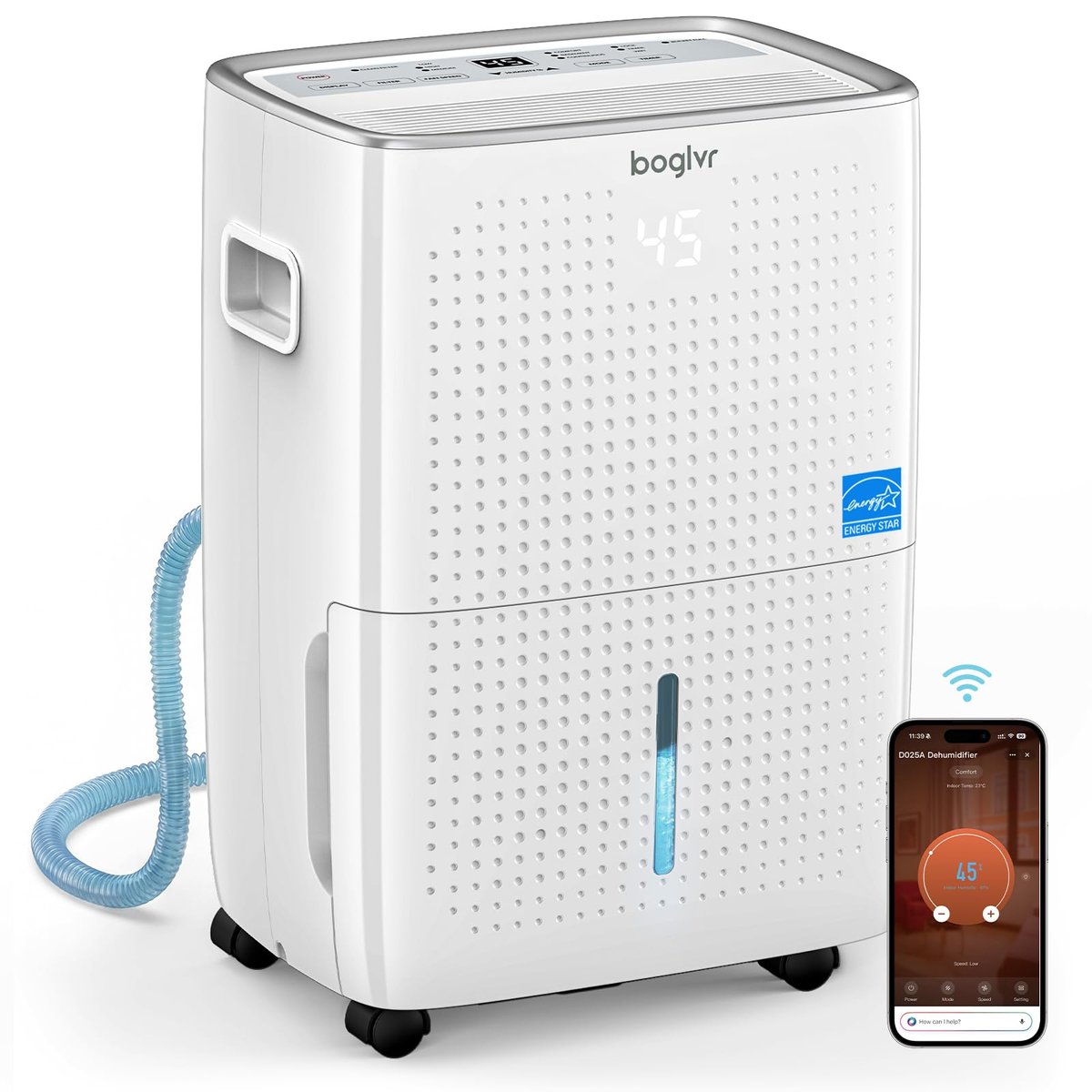 boglvr智能除湿机100品脱/天 WiFi语音控制 适用6000平方英尺地下室家用大功率除湿器